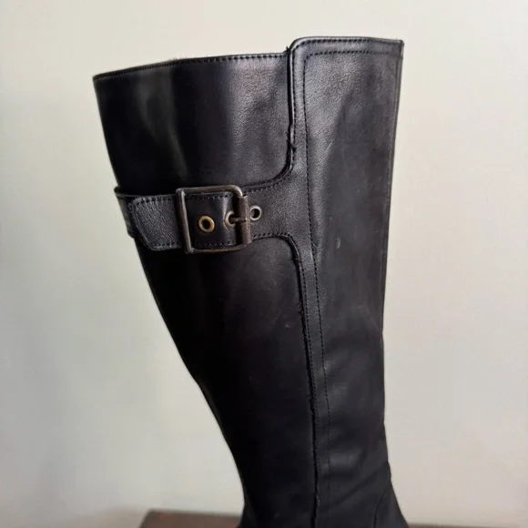 DUO Tall Black Leather Designer Moto Boot Size 8